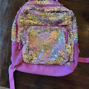 Sequin Backpack with Pink and Gold Accents